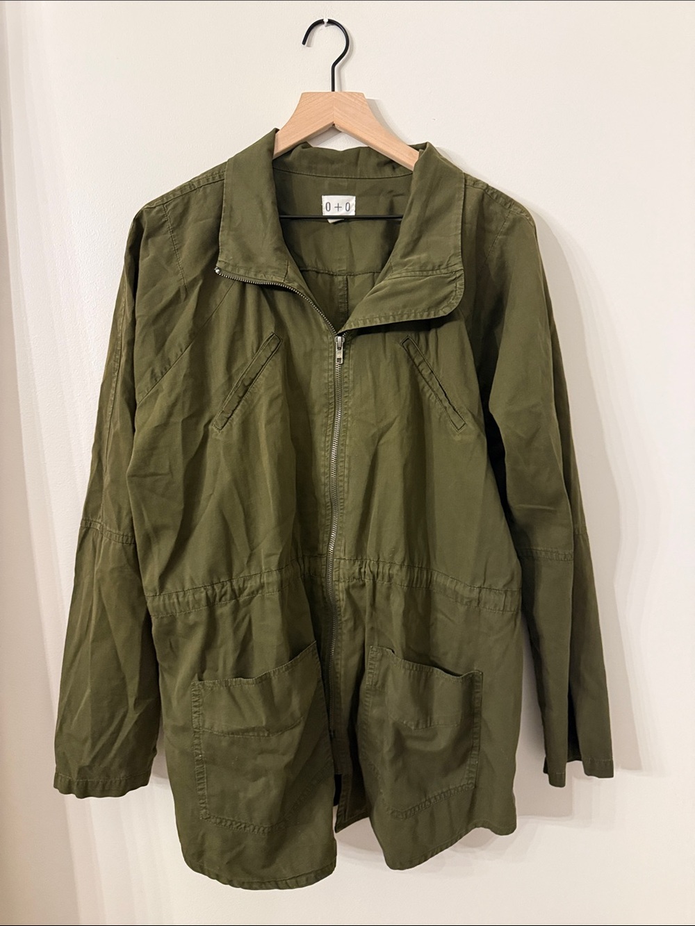 Olive Field Jacket with Zip Front